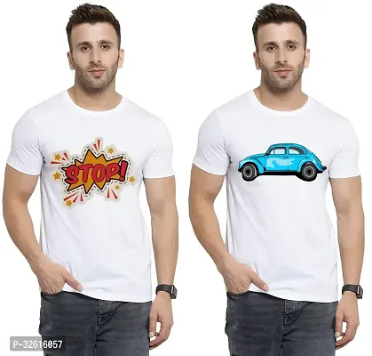 Stylish Polycotton White Printed Tees For Men Pack of 2-thumb0