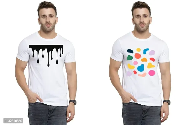 Reliable White Polycotton Printed Round Neck Tshirt For Men Pack Of 2-thumb0