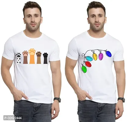 Stylish White Polycotton Printed T-Shirt For Men Pack Of 2-thumb0