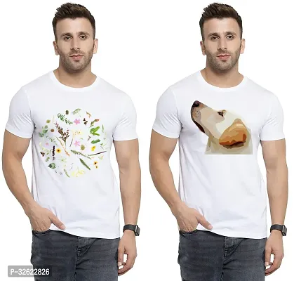 Stylish White Polycotton Printed T-Shirt For Men Pack Of 2-thumb0