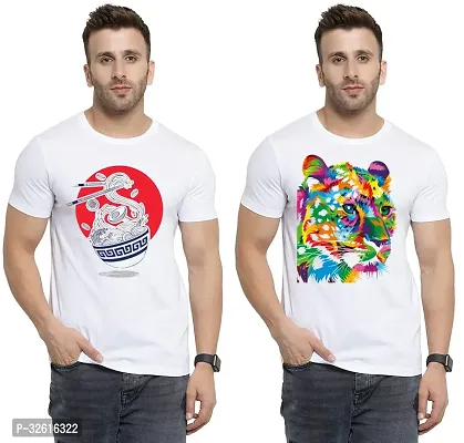 Stylish Polycotton White Printed Tees For Men Pack of 2-thumb0