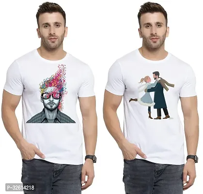 Reliable White Polycotton Printed T-Shirts For Men Pack Of 2