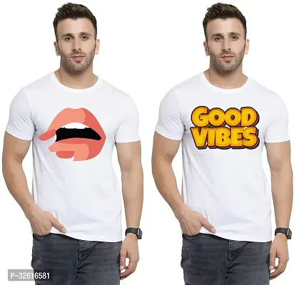 Stylish Polycotton White Printed Tees For Men Pack of 2