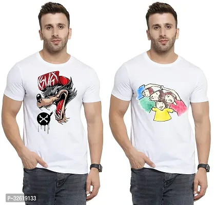 Reliable Polycotton Printed Round Neck Tees For Men Pack Of 2-thumb0