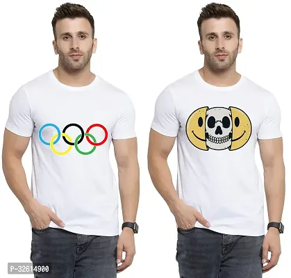 Reliable White Polycotton Printed T-Shirts For Men Pack Of 2