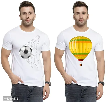 Reliable White Polycotton Printed Round Neck Tshirt For Men Pack Of 2-thumb0