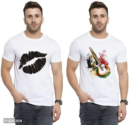 Reliable White Polycotton Printed T-Shirts For Men Pack Of 2