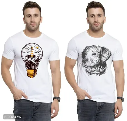 Elite White Polycotton Printed Round Neck Tees For Men- Pack Of 2-thumb0