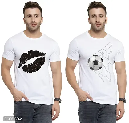 Reliable White Polycotton Printed T-Shirts For Men Pack Of 2-thumb0