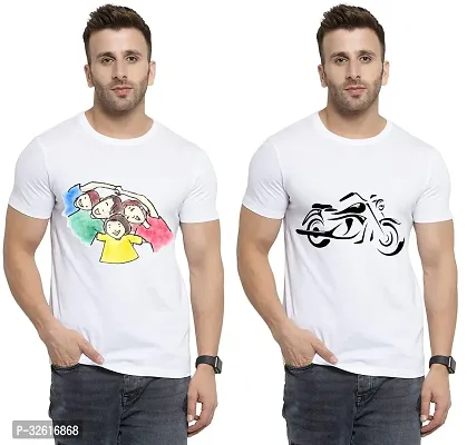 Reliable White Polycotton Printed Round Neck Tshirt For Men Pack Of 2