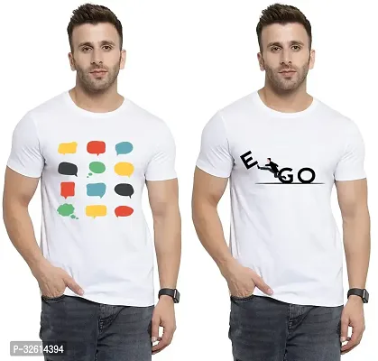 Elite White Polycotton Printed Round Neck Tees For Men- Pack Of 2-thumb0