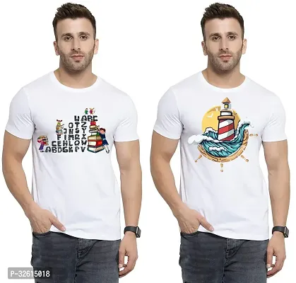 Reliable White Polycotton Printed T-Shirts For Men Pack Of 2-thumb0