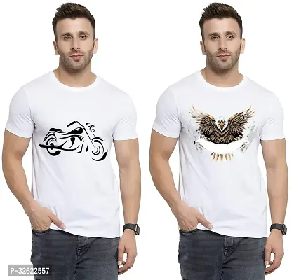 Stylish White Polycotton Printed T-Shirt For Men Pack Of 2-thumb0