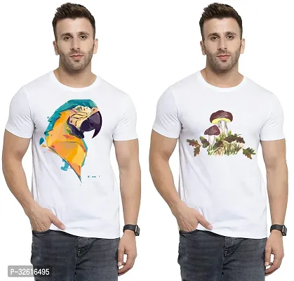 Reliable White Polycotton Printed Round Neck Tshirt For Men Pack Of 2