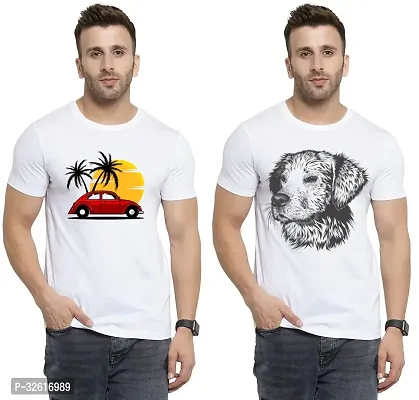 Stylish Polycotton White Printed Tees For Men Pack of 2-thumb0