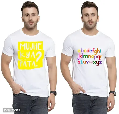 Stylish White Polycotton Printed T-Shirt For Men Pack Of 2