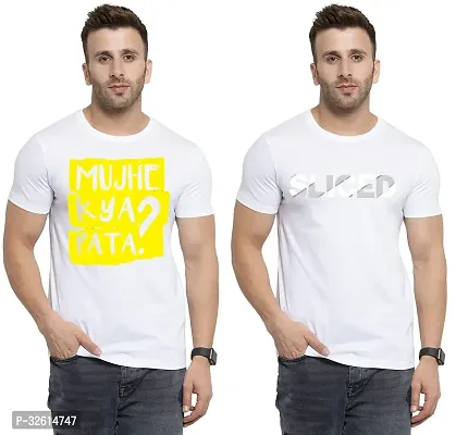 Elite White Polycotton Printed Round Neck Tees For Men- Pack Of 2-thumb0