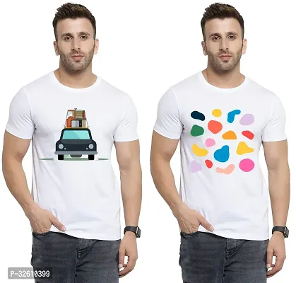 Reliable White Polycotton Printed Round Neck Tshirt For Men Pack Of 2-thumb0