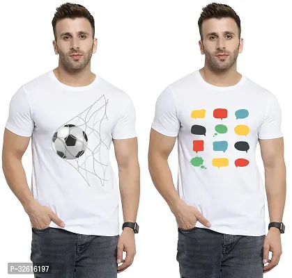 Reliable White Polycotton Printed Round Neck Tshirt For Men Pack Of 2-thumb0