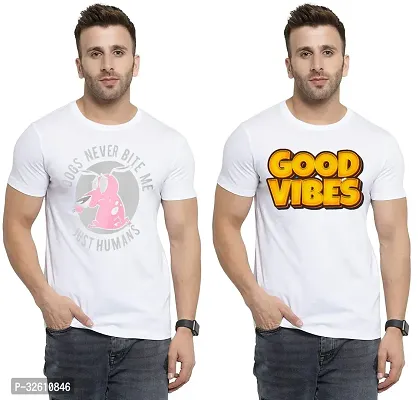 Reliable White Polycotton Printed Round Neck Tshirt For Men Pack Of 2-thumb0