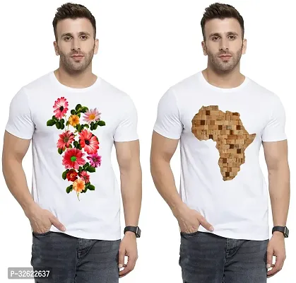 Stylish White Polycotton Printed T-Shirt For Men Pack Of 2