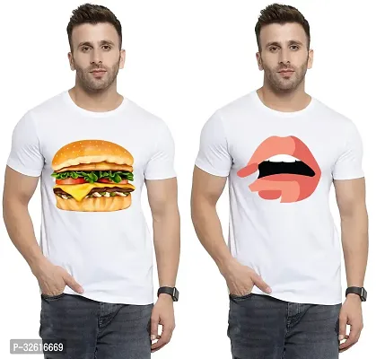 Stylish Polycotton White Printed Tees For Men Pack of 2