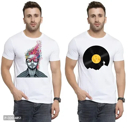 Reliable White Polycotton Printed T-Shirts For Men Pack Of 2