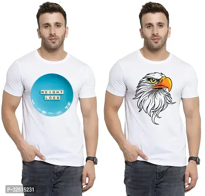 Elite White Polycotton Printed Round Neck Tees For Men- Pack Of 2-thumb0