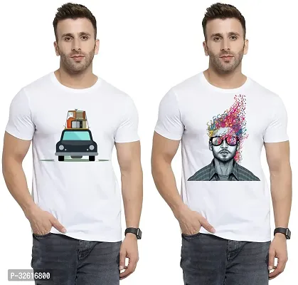 Stylish Polycotton White Printed Tees For Men Pack of 2