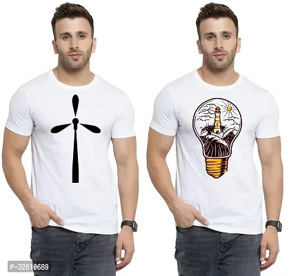 Reliable White Polycotton Printed Round Neck Tshirt For Men Pack Of 2-thumb0