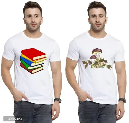 Stylish White Polycotton Printed T-Shirt For Men Pack Of 2-thumb0