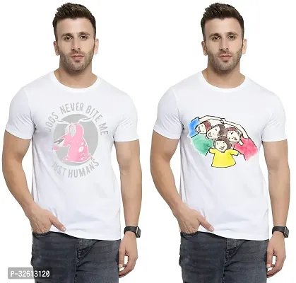 Reliable White Polycotton Printed T-Shirts For Men Pack Of 2