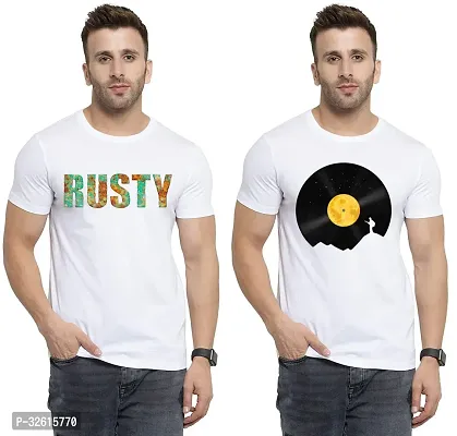 Comfortable White Polycotton Tees For Men Pack Of 2