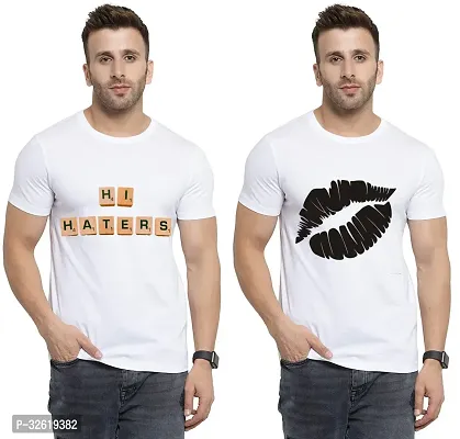 Reliable Polycotton Printed Round Neck Tees For Men Pack Of 2-thumb0