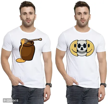 Reliable White Polycotton Printed Round Neck Tshirt For Men Pack Of 2-thumb0