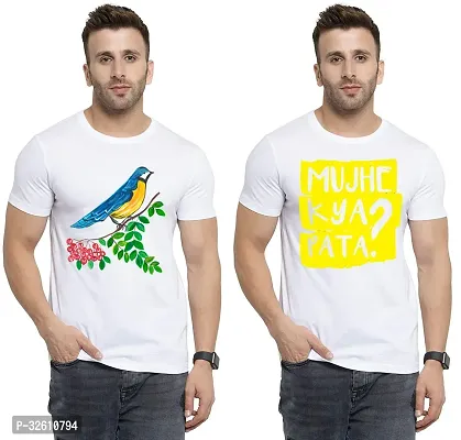 Reliable White Polycotton Printed Round Neck Tshirt For Men Pack Of 2