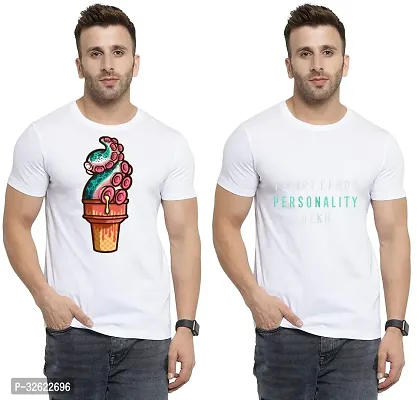 Stylish White Polycotton Printed T-Shirt For Men Pack Of 2-thumb0