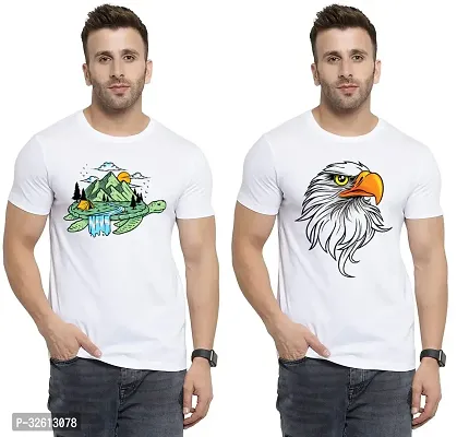 Reliable White Polycotton Printed T-Shirts For Men Pack Of 2