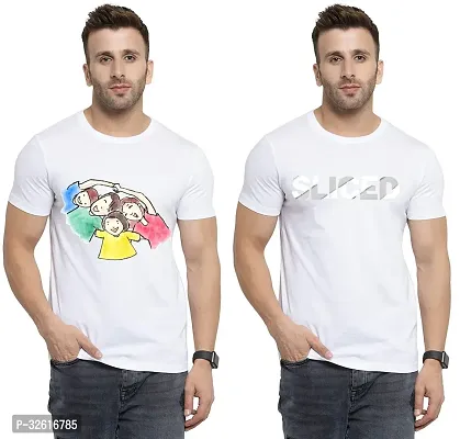 Reliable White Polycotton Printed Round Neck Tshirt For Men Pack Of 2