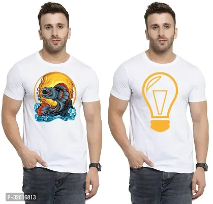 Stylish Polycotton White Printed Tees For Men Pack of 2-thumb0