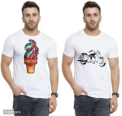 Stylish White Polycotton Printed T-Shirt For Men Pack Of 2-thumb0