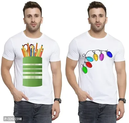 Stylish White Polycotton Printed T-Shirt For Men Pack Of 2-thumb0