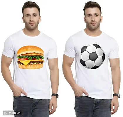 Stylish Polycotton White Printed Tees For Men Pack of 2