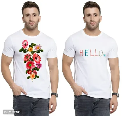 Stylish White Polycotton Printed T-Shirt For Men Pack Of 2-thumb0