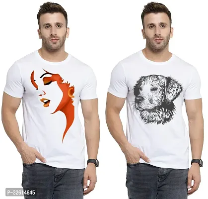 Elite White Polycotton Printed Round Neck Tees For Men- Pack Of 2-thumb0