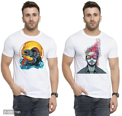 Stylish Polycotton White Printed Tees For Men Pack of 2