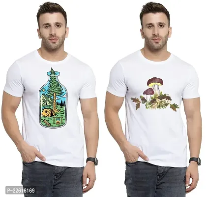 Stylish Polycotton White Printed Tees For Men Pack of 2