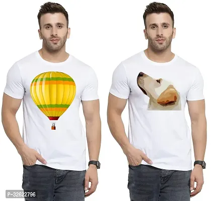 Stylish White Polycotton Printed T-Shirt For Men Pack Of 2-thumb0