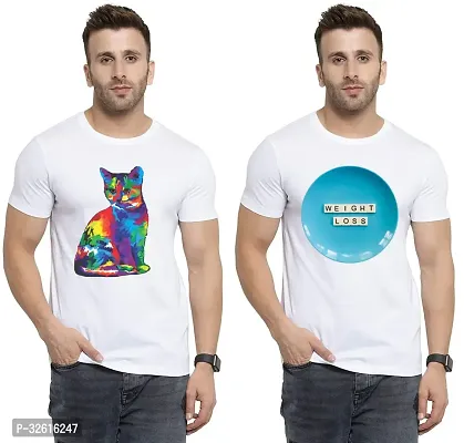 Stylish Polycotton White Printed Tees For Men Pack of 2