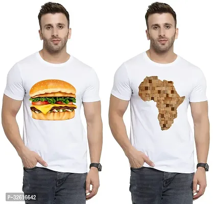 Stylish Polycotton White Printed Tees For Men Pack of 2